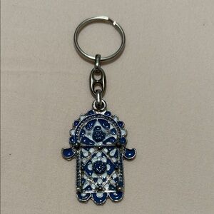 Blue and Silver Hamsa Keychain